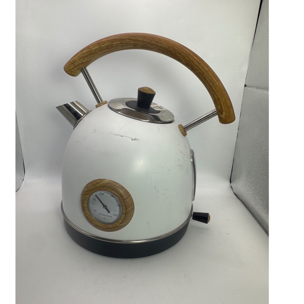 Electric Kettle with Temperature Gauge‎ 1.7L White Wood Accent Retro Style
As is
